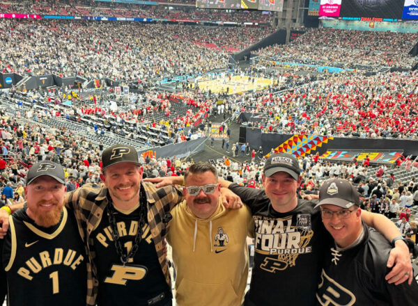 five men at basketball game