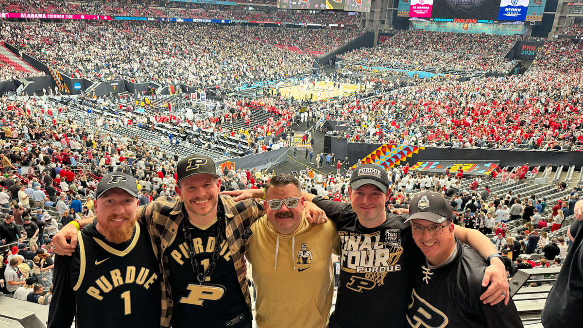 five men at basketball game